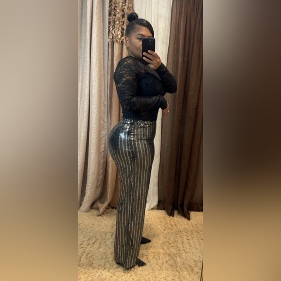 Black and Silver Sequin Pants - Picture 3 of 5